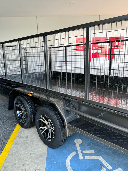 16x6.6" Car Trailer With Removable Sides & Mesh Cage, Checker Front Board