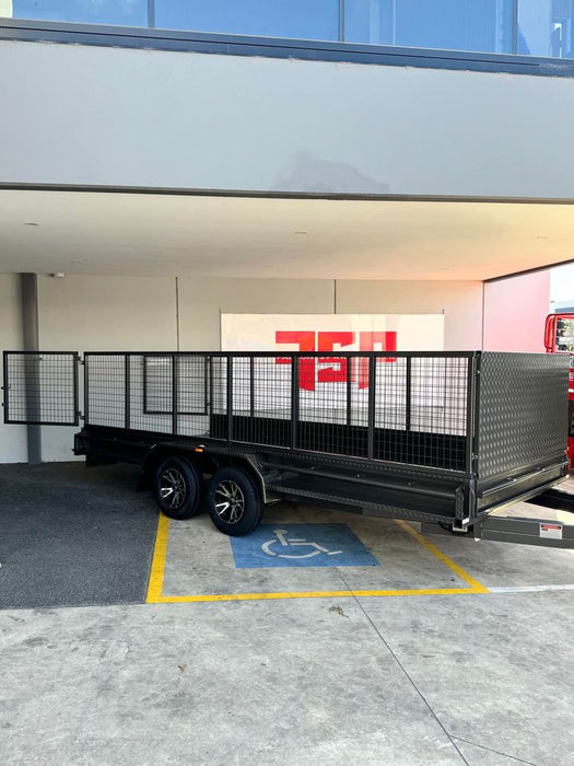 16x6.6" Car Trailer With Removable Sides & Mesh Cage, Checker Front Board