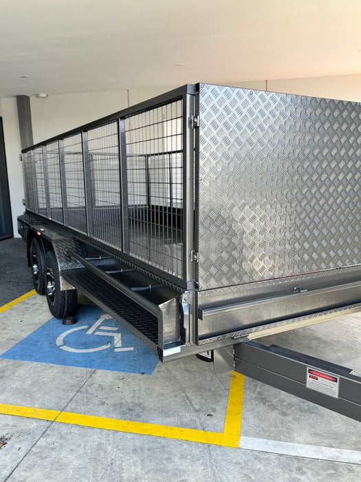 16x6.6" Car Trailer With Removable Sides & Mesh Cage, Checker Front Board